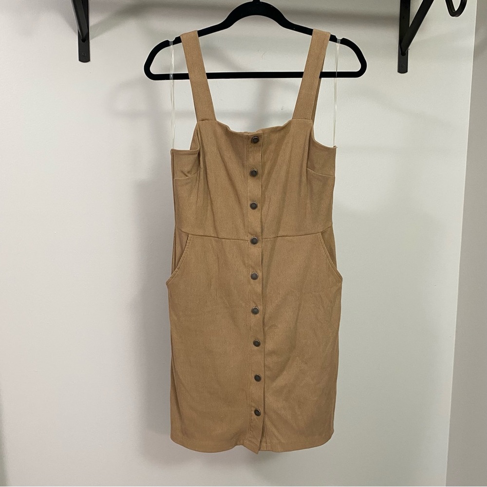 Tan Corduroy Button Front Mini Dress